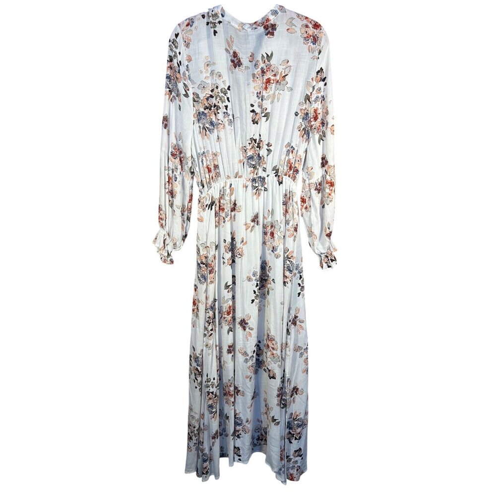 American Rag Women's M Maxi Dress Floral Blouse, Long Sleeve Side Slits - Picture 5 of 13
